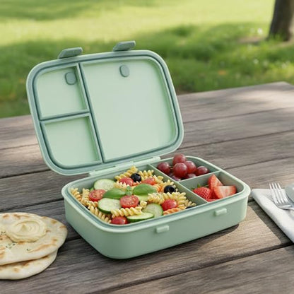 Kids Bento Explorer Lunch Box, 3 No-Mix Compartments, Microwave & Dishwasher Safe, Lightweight with Removable Tray, for Daycare, Preschool, School (Green Light Mint) - color: Green Light Mint
