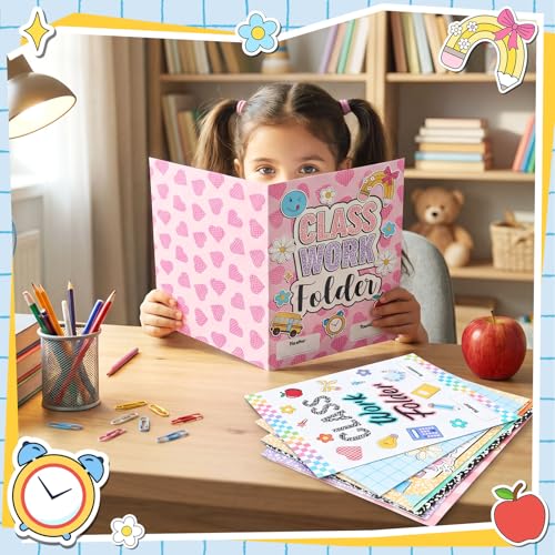 Yeaqee 32 Pcs Classwork Folders Homework Folders for Students Classwork Pocket Folder Portfolio Folder Homework Organizer for Classroom School Teachers Gifts Educational Supplies (School Doodles) - style: School Doodles