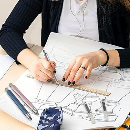 5.6mm Metal Mechanical Pencil Set with Clip Metal Mechanical Clutch Graphite Pencil Lead Pencil and 4pcs Lead For Construction, Draft Drawing, Crafting, Art Sketching (4 colors lead set) - color: 4 colors lead set