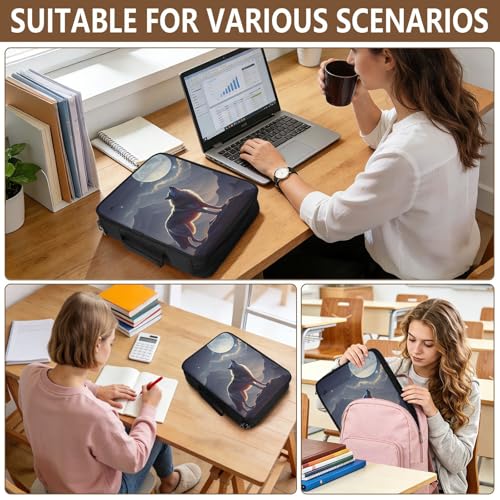 Wolf Moon Heavy-Duty with 3-Ring Binder Board Binder Bag, 7-Pocket Binder Portfolio Case with Inner Stationery Pockets for Home Office