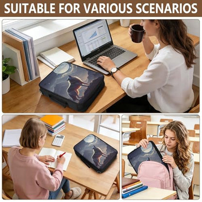 Wolf Moon Heavy-Duty with 3-Ring Binder Board Binder Bag, 7-Pocket Binder Portfolio Case with Inner Stationery Pockets for Home Office