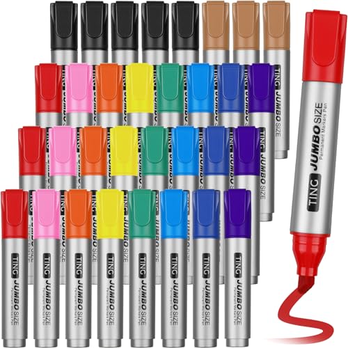 Fuutreo 32 Pcs Jumbo Permanent Markers Bulk Large Chisel Tip Permanent Markers Waterproof Jumbo Pens Quick Drying Office Supplies(Multicolor) - color: multicolor