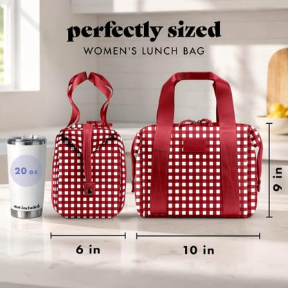 Fit & Fresh Remi Lunch Bag for Women Work – Neoprene Lunch Tote with Containers & Ice Pack, Reusable Meal Prep Lunch Box, Large Capacity, Machine Washable - color: Red Gingham