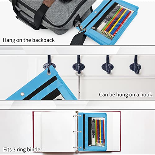 YoeeJob 2 Pack 1 Inch Expandable Zipper Pencil Pouches with Clear Window for 3 Ring Binder, Suitable for School & Office(Sky Blue) - color: Sky Blue