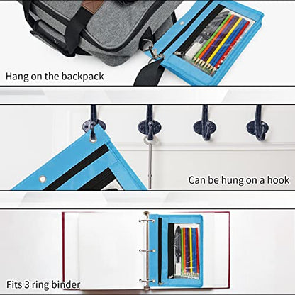 YoeeJob 2 Pack 1 Inch Expandable Zipper Pencil Pouches with Clear Window for 3 Ring Binder, Suitable for School & Office(Sky Blue) - color: Sky Blue