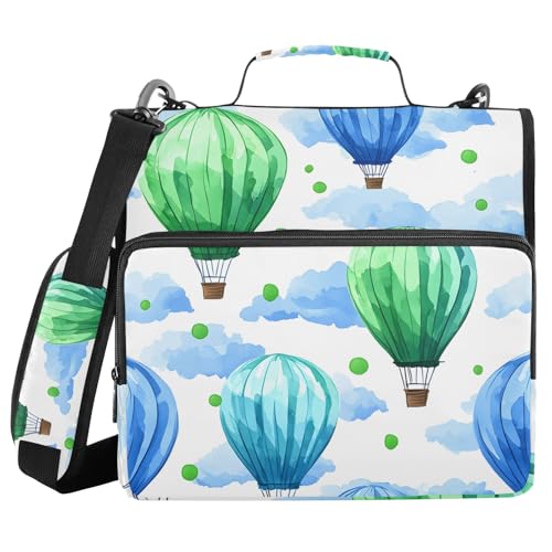 Hot Air Balloon Watercolor 3 Ring Zipper Binder Bag Binder Organizer with Handle Shoulder Strap for School Work Office Supplies - color: Hot Air Balloon Watercolor