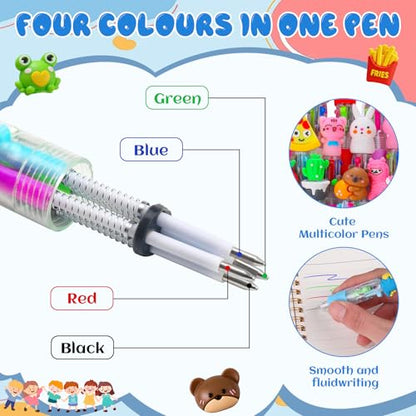 52 Pcs Mini Multicolor Pens in One 4-in-1, Cute Kawaii Ballpoint Pens Bulk with 52 Different Designs, Classroom Rewards, Student Gifts, Party Favors, Back to School Supplies for Kids - style: 52Pcs