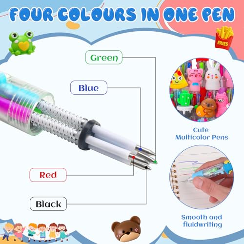 104 Pcs Mini Multicolor Pens in One 4-in-1, Cute Kawaii Ballpoint Pens Bulk with 52 Different Designs, Classroom Rewards, Student Gifts, Party Favors, Back to School Supplies for Kids - style: 104Pcs