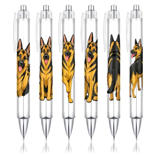 Cute German Shepherd Pens 6-Pack, Funny Dog Ballpoint Pens for Kids & Women, Puppy Gifts for Dog Lovers, School Supplies, Office Desk Accessories, Party Favors