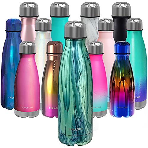 CHILLOUT LIFE Stainless Steel Water Bottle: 17 oz Double Wall Insulated Cola Bottle Shape for Cold and Warm Drinks, BPA Free Metal Sports Bottle - color: Bora Bora, size: 17 Ounces, style: 1 Pack