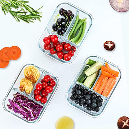 M MCIRCO [5-Pack, 36 oz] Glass Meal Prep Containers 3 Compartment with Lids, Glass Lunch Containers,Food Prep Lunch Box,Bento Box,Microwave, Oven, Freezer, Dishwasher (4.5 Cups) - color: Gray
