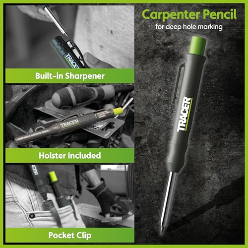 Tracer 5 Piece Construction Marker Kit - Deep Hole Carpenter Pencil Set with 2 Deep Hole Marking Pens, Heavy Duty Clog-Free Marker, 2.8mm Replacement Leads & Storage Case for Woodworking Tools - style: 5pc Set