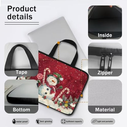 Christmas Red Snowman 10 Inch Laptop Sleeve Cover Computer Bag Tablet Carrying Case, Waterproof Tote Bags Notebook Sleeves Handbag for Travel/Business/School, Family & Friends Gift - color: Christmas Red Snowman, size: 10 Inch