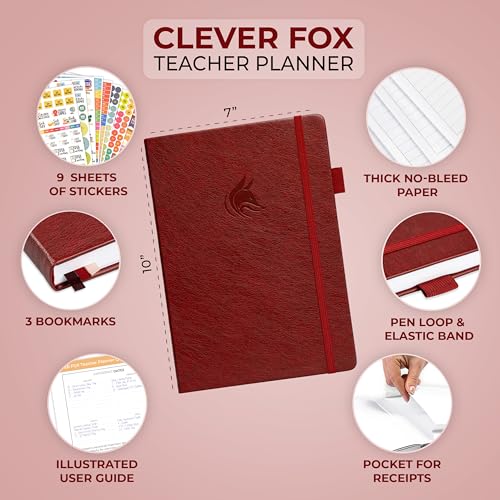 Clever Fox Teacher Planner, School & Homeschool Book, B5 Size Wine Red | Undated, 7x10, lay-flat binding, heavy-duty hardcover, teacher lesson weekly & daily planner, homeschool supplies - color: Wine Red, size: Smaller than A4 (7″ x 10″)
