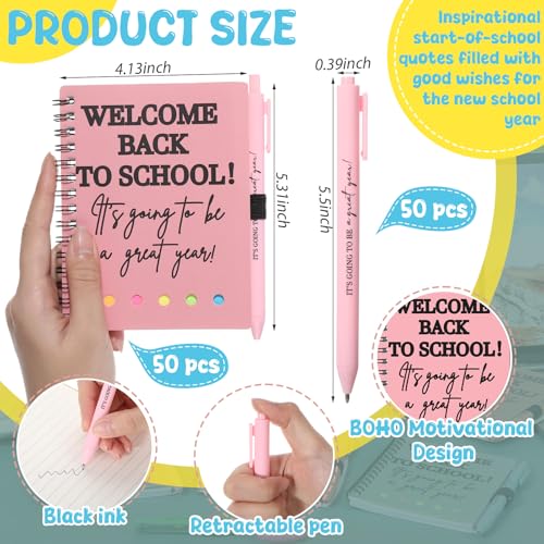 Dunzoom 40 Pcs Welcome Back to School Gifts Bulk Spiral Notebooks with Sticky Notes Motivational Pens First Day of School Notepads Party Favor for Teacher Student Classroom(Simple,Morandi) - style: Bohemian