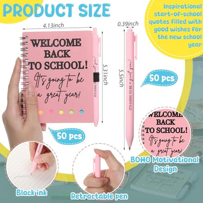 Dunzoom 40 Pcs Welcome Back to School Gifts Bulk Spiral Notebooks with Sticky Notes Motivational Pens First Day of School Notepads Party Favor for Teacher Student Classroom(Simple,Morandi) - style: Bohemian