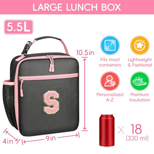 WOBAGMEN Initial Lunch Box for Women Girls,Insulated Lunch Bag with Monogram Letter,Cute Personalized Thermal Lunch Box for Teens Kids Adult for Work Camping Back to School Gift (pink, S) - size: S