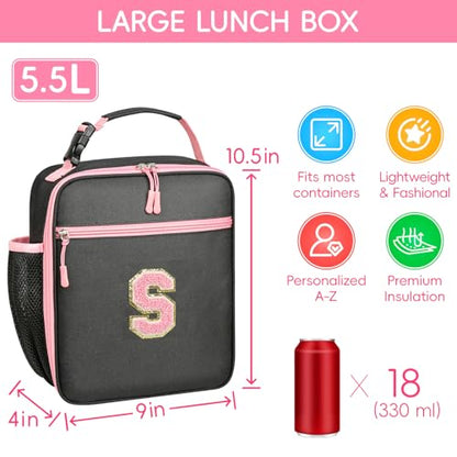WOBAGMEN Initial Lunch Box for Women Girls,Insulated Lunch Bag with Monogram Letter,Cute Personalized Thermal Lunch Box for Teens Kids Adult for Work Camping Back to School Gift (pink, S) - size: S