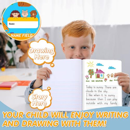 Watersay 24 Pcs Primary Composition Notebook K-2 with Picture Space Primary Journal Grades K-2 Animal Print 50 Sheet (100 Pages) Drawing and Writing Notebook for Preschool, 1st 2nd Grade (Blue Color) - color: Blue Color