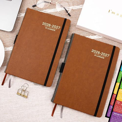 2026-2027 Planner - 2026-2027 Weekly Monthly Planner, July 2026 - June 2027, 5.85'' x 8.5'' Academic Planners with Leather Cover, Pen Holder, Bookmarks - color: Brown