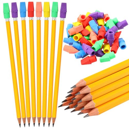 Gersoniel 24 Pack Classic Yellow No.2 HB Pencils with 48 Eraser Caps, Traditional Wooden Writing Unsharpened Pencils Bulk for Office, Home, Note Taking and Everyday Writing - color: Yellow