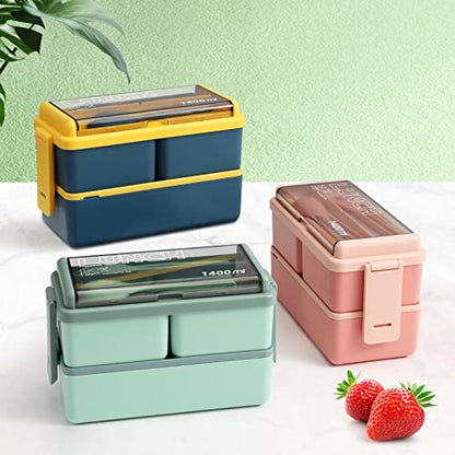 CHZZMS 2 Pack Bento Box Adult Lunch Box,49OZ Leakproof Eco-Friendly Stackable Bento Lunch Box Meal Prep for Dining Out, Work, Picnic, School (green+pink) - color: green+pink