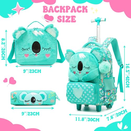 Kids Rolling Backpack with Wheels for Girls Cute koala School Roller Backpack,Carry on Travel Luggage with Lunch Bag and Pencil Case for Girls Ages 5-12 - color: 01 Koala