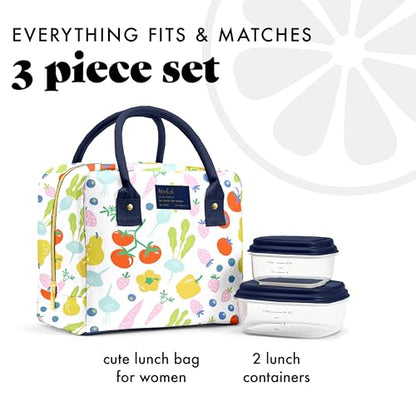 Fit & Fresh Bloomington Lunch Bag for Women - Insulated Large Lunch Box for Work with Containers, Leak-Resistant, Stain-Resistant, Zipper Closure, Fruit Print - color: Fruit Print