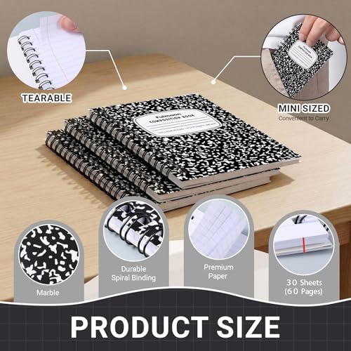 Fulmoon 100 Pack Composition Notebooks College Ruled, 60 Pages (30 Sheets), 9-3/4 x 7-1/2 Inches Marble Cover Composition Notebooks Back to School Supplies for College Students Office - color: Black, size: College Ruled 4.5 x 3.25 Inches