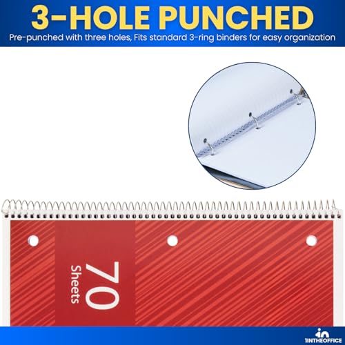1InTheOffice Spiral Notebook 8.5x11 Wide Ruled, 1-Subject Notebooks, Wirebound Spiral Notebooks, 3-Hole Punched, 70 Sheets, Assorted Colors, 4 Pack