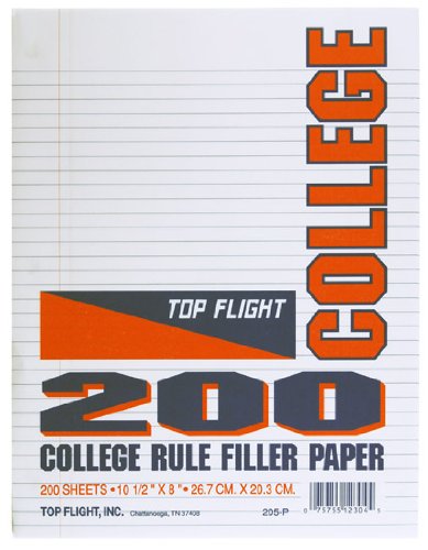 Top Flight Filler Paper, 10.5 x 8 Inches, College Rule, 200 Sheets (12304)