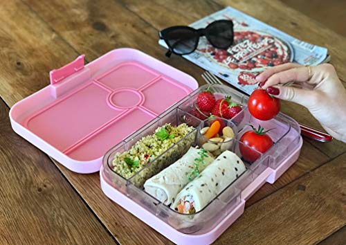 Yumbox Tapas Leakproof Bento Box, 4 Compartments, Capri Pink | Sandwich-Friendly | Large 4.2-Cup Capacity | Built-In Dip Well | Removable Compartment Tray | Ideal for Teens & Adults - color: Capri Pink Rainbow