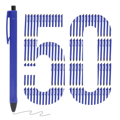 50 Pack Ballpoint Pens Bulk,1.0 mm Medium Point Black Ink Blue Barrel | Retractable, No Smear, No Bleed, Quick Dry Smooth Writing Click Pens for Studying, Journaling, Office and Everyday Use - color: Blue-50pieces