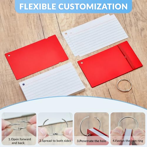 NEEWAY Ruled Index Cards with Ring 3x5 Inches, 200 Count Note Cards Lined, Flash Cards with Rings for Studying, Home and Office (Red) - color: Red