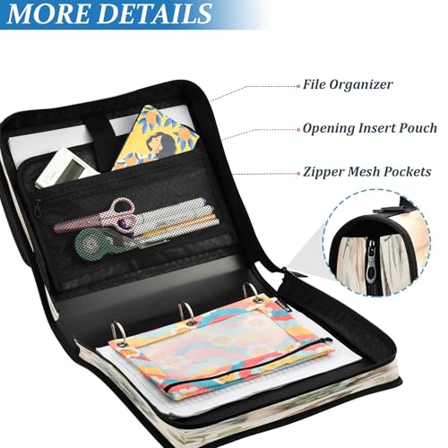 Kigai Cute Animals 3 Ring Zipper Binder with Handle & Shoulder Strap Expanding File Multiple Pockets Binder Organizer