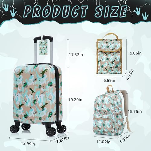 16’’ Kid’s Luggage Set with Spinner Wheels, Hardside with Suitcases,6 Piece | Carry on Luggage, Travel Rolling Luggage Airline Approved Suitcase Set with Spinner Wheels Girls Boys - color: Dinosaur