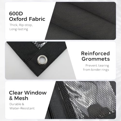 3 Ring Pencil Pouch for Binder, 2-Pocket Zipper Pencil Case with Clear Window & Mesh Pocket, 600D Oxford Fabric Binder Pouch for School Office Supplies, Fits Standard 3-Ring Binders, Black - color: Black