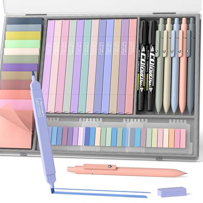 Nicpro 62 PCS Aesthetic Book Annotation Kit with Case, Book Annotation Supplies with No Bleed Highlighters, Pens, Markers and 1200PCS Transparent Sticky Notes, Index Tabs for Bible Study Supplies