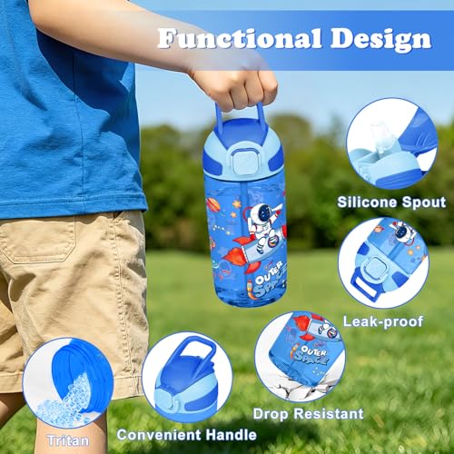 Kids Water Bottle with Straw BPA Free Kids Plastic Bottle for School Travel - color: Astronaut, size: 18.6 Ounces
