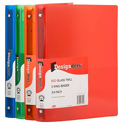 JAM PAPER Plastic 0.75 inch Binders - Assorted 3 Ring Binders (Red, Blue, Green & Orange) - 4/Pack - color: Assorted, size: 0.75 inch