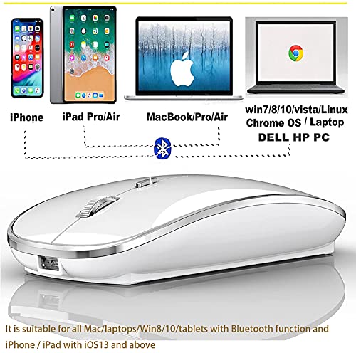 Bluetooth Mouse for iPad pro iPad Air Mac MacBook Pro MacBook Air MacBook Laptop Chromebook Win8/10/11 HP DELL PC - color: WHITE