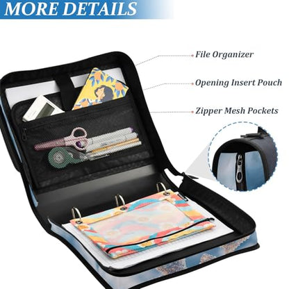 Christmas Snowflakes Lights Blue Zipper Binder 3 Ring 1.5 Inch School Binder Organizer with Shoulder Strap Handle File Folder Pockets Large Capacity Students Girl Boy Men Office Work - color: Christmas Snowflakes Lights Blue
