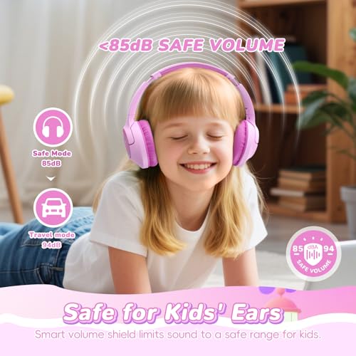 Kids Bluetooth Headphones, 85H Playtime Wireless Headphones for Kids, Colorful LED Lights, 85/94dB Safe Volume Limit, Bluetooth 5.4 Built-in Mic Toddler Headset for Tablet/Airplane (Fuscia Pink) - color: Fuscia Pink