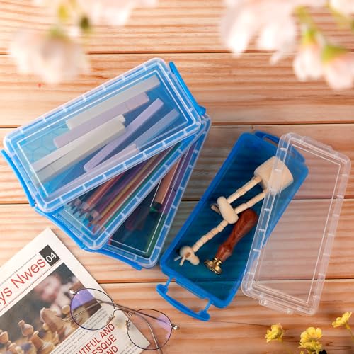 Gueevin 24 Pcs Large Capacity Plastic Pencil Box Clear Plastic Pencil Case Crayon Box with Snap Tight Lid Watercolor Pen Storage Brush Organizer Drawing Tools Container (Cute Blue) - color: Cute Blue