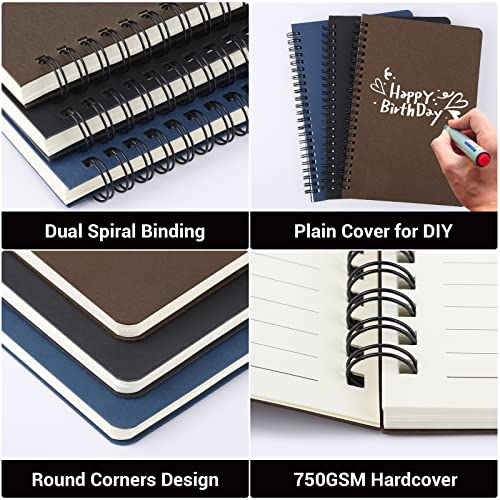 EUSOAR College Ruled Spiral Notebook, A5 3packs 5.5"X8.3" 120 Pages Lined Travel Writing Journal, Memo Notepad Sketchbook, Students Office Business Subject Diary Ruled Spiral Book Journal-3 Colors - color: Black, Royal Blue, Coffee, size: 3 Packs