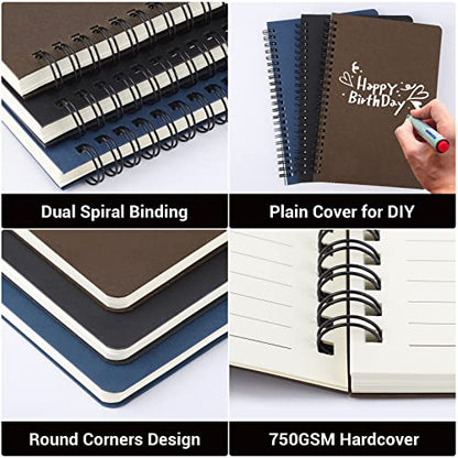 EUSOAR College Ruled Spiral Notebook, A5 3packs 5.5"X8.3" 120 Pages Lined Travel Writing Journal, Memo Notepad Sketchbook, Students Office Business Subject Diary Ruled Spiral Book Journal-3 Colors - color: Black, Royal Blue, Coffee, size: 3 Packs