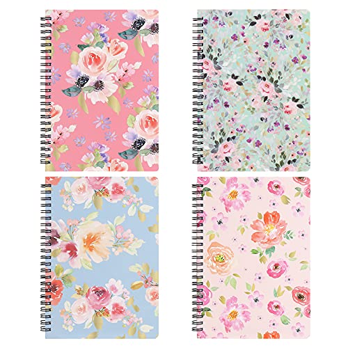 Spiral Notebook 5×7 Inch, 4 Pack Small Writing Journals College Ruled Hardcover Floral Notebook for School Supplies Studio Girls Women, Inner Pocket, 80 Sheets/160 Pages, B6 Size - color: Flower 2