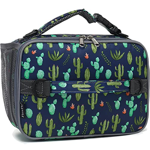 FlowFly Kids Lunch Bag, Durable Insulated School Lunch Box with Shoulder Strap and Bottle Holder, Water-resistant Thermal Small Lunch Cooler Tote for Teen Boys & Girls, Cactus - color: Cactus