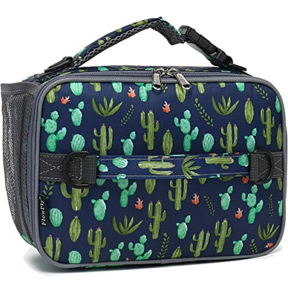 FlowFly Kids Lunch Bag, Durable Insulated School Lunch Box with Shoulder Strap and Bottle Holder, Water-resistant Thermal Small Lunch Cooler Tote for Teen Boys & Girls, Cactus - color: Cactus