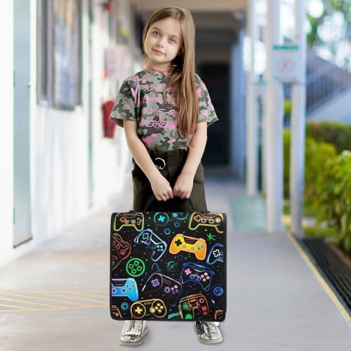 Colorful Video Game Controllers Zipper Binder for School with Shoulder Strap & Extra Pockets - 1.5 Inch 3-Ring Binder Holds 500+ Sheets, Textbooks, Laptop - color: Colorful Video Game Controllers